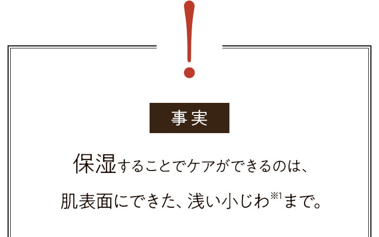 事実 保湿することでケアができるのは、肌表面にできた、浅い小じわまで。